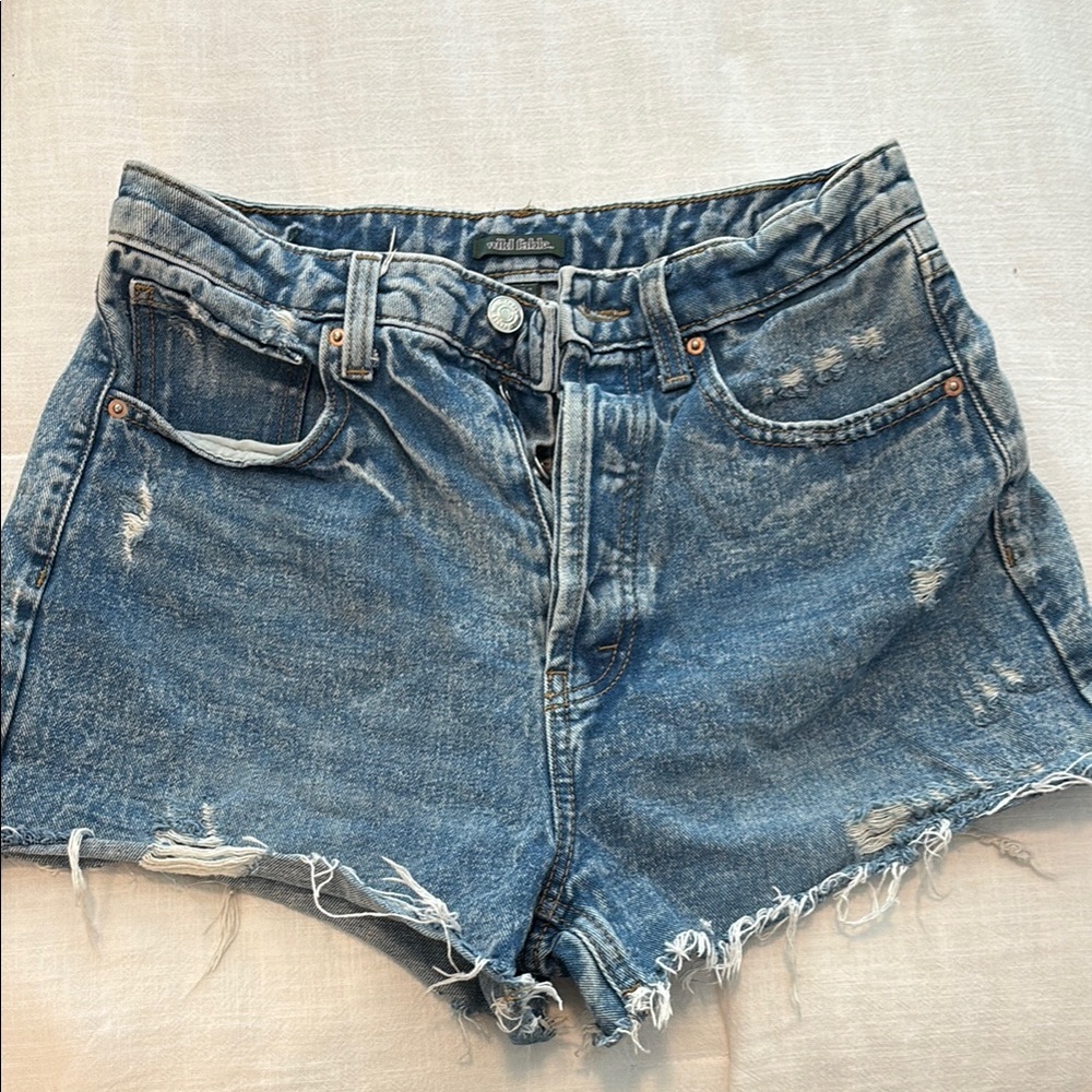 Free People Blue Jean Shorts High-Waisted Distressed